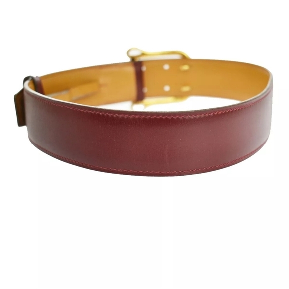 HERMES Logo Gold Buckle Leather Belt in Bordeaux Red! - Picture 3 of 15